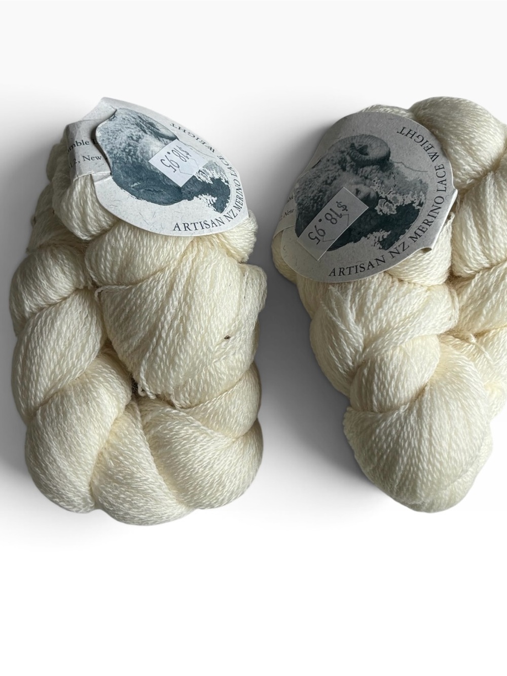 Artisan NZ Merino Lace Weight Yarn Lot 2 Skeins Natural Cream New Zealand